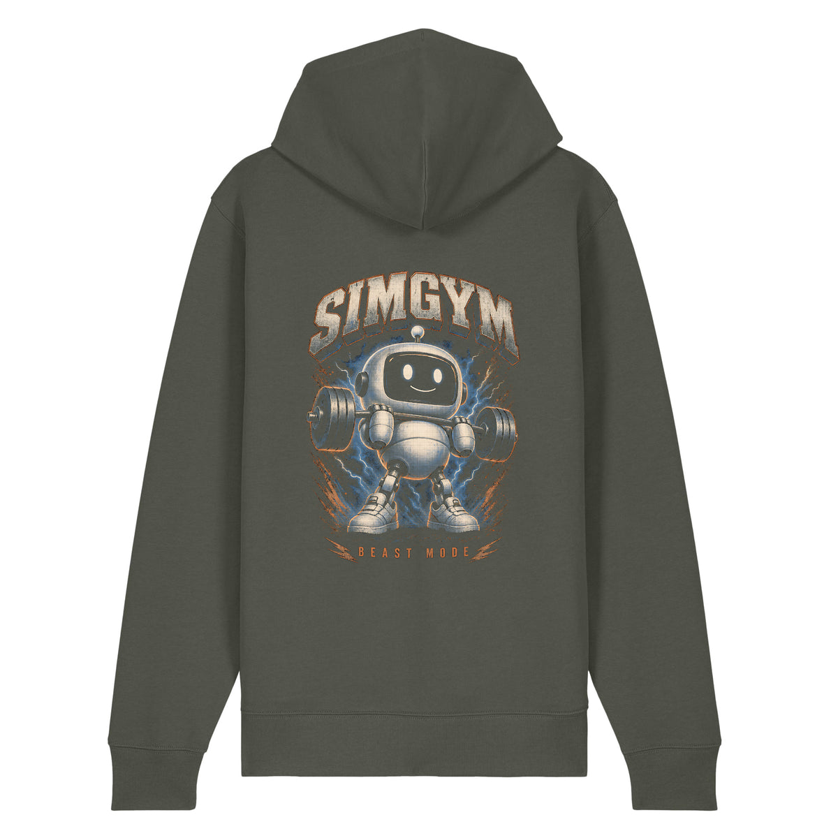 SimGym Beast Mode Zip Hoodie in Khaki Green - back view